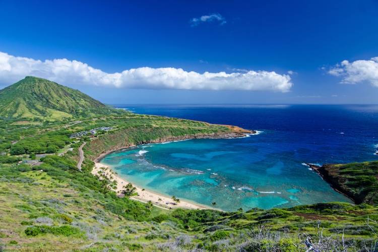 Aerial photo of Hanauma Bay on Oahu