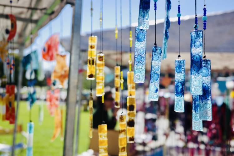 glass wind chime at an arts and crafts festival booth